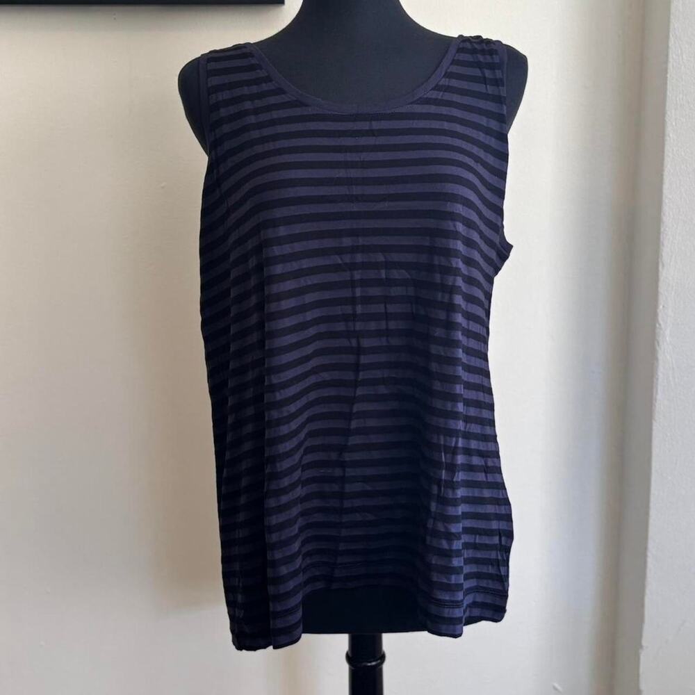 Land's End Black and Gray Striped Casual Cotton Blend Tank Top Sz 1X